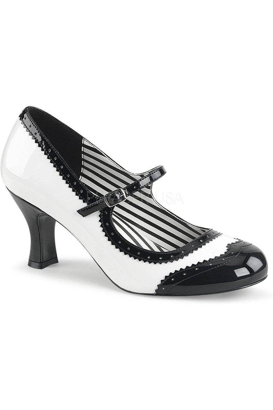 Black Patent Leather JENNA-06 Kitten Heel Spectator Mary Jane Pumps
