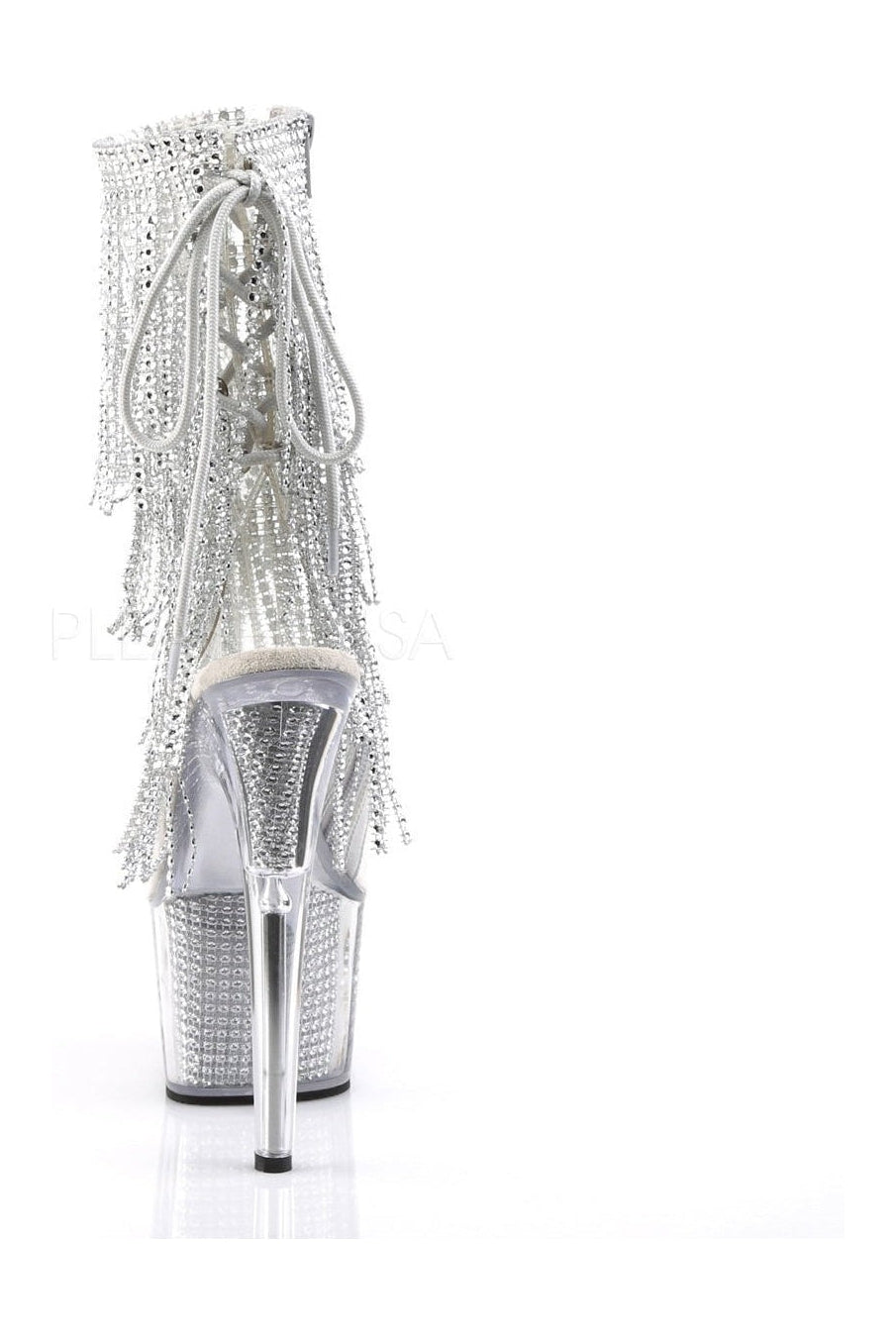 Pleaser ADORE-1017SRS Clear Vinyl Lace-Up Platform Boot with Fringe