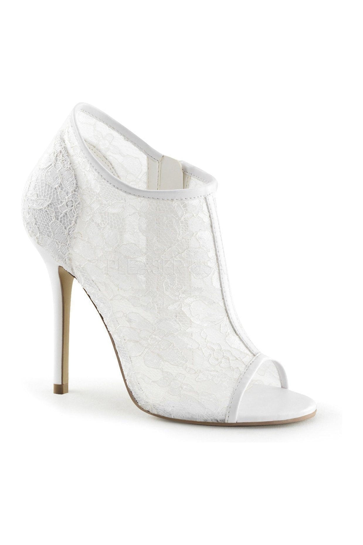 Ivory Fabric AMUSE-56 Open Toe Bootie with Lace Overlay