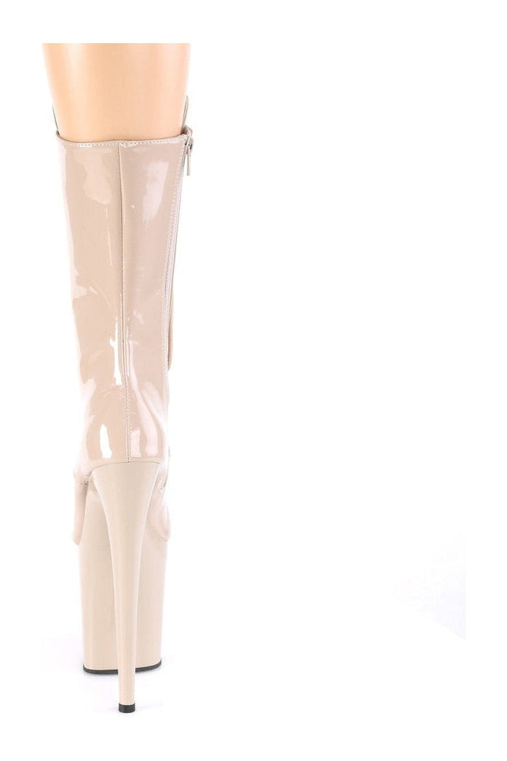 Pleaser's Nude Patent FLAMINGO - 1050 Exotic Lace - Up Glitter Ankle Boot