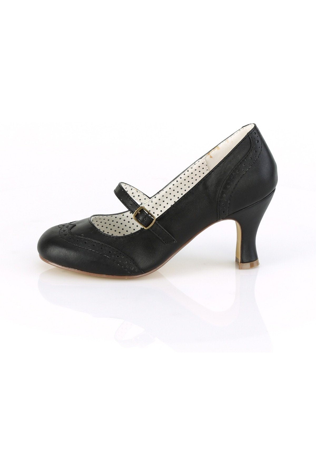 Stylish Black Faux Leather Flapper-32 Maryjane Pumps with 3-Inch Kitten Heel