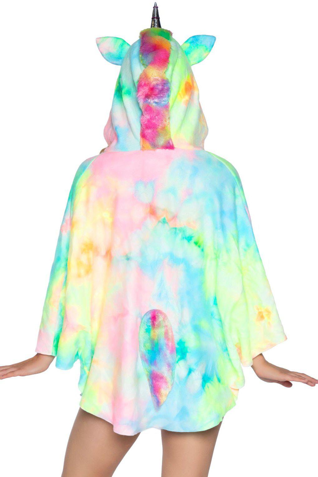 Leg Avenue Tie - Dye Unicorn Poncho Costume with Fur Mane, Tail and Horn Hood