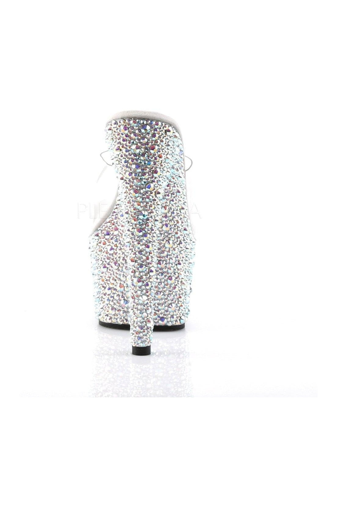 BEJEWELED-701MS Clear Vinyl Platform Slide Sandals with Rhinestones