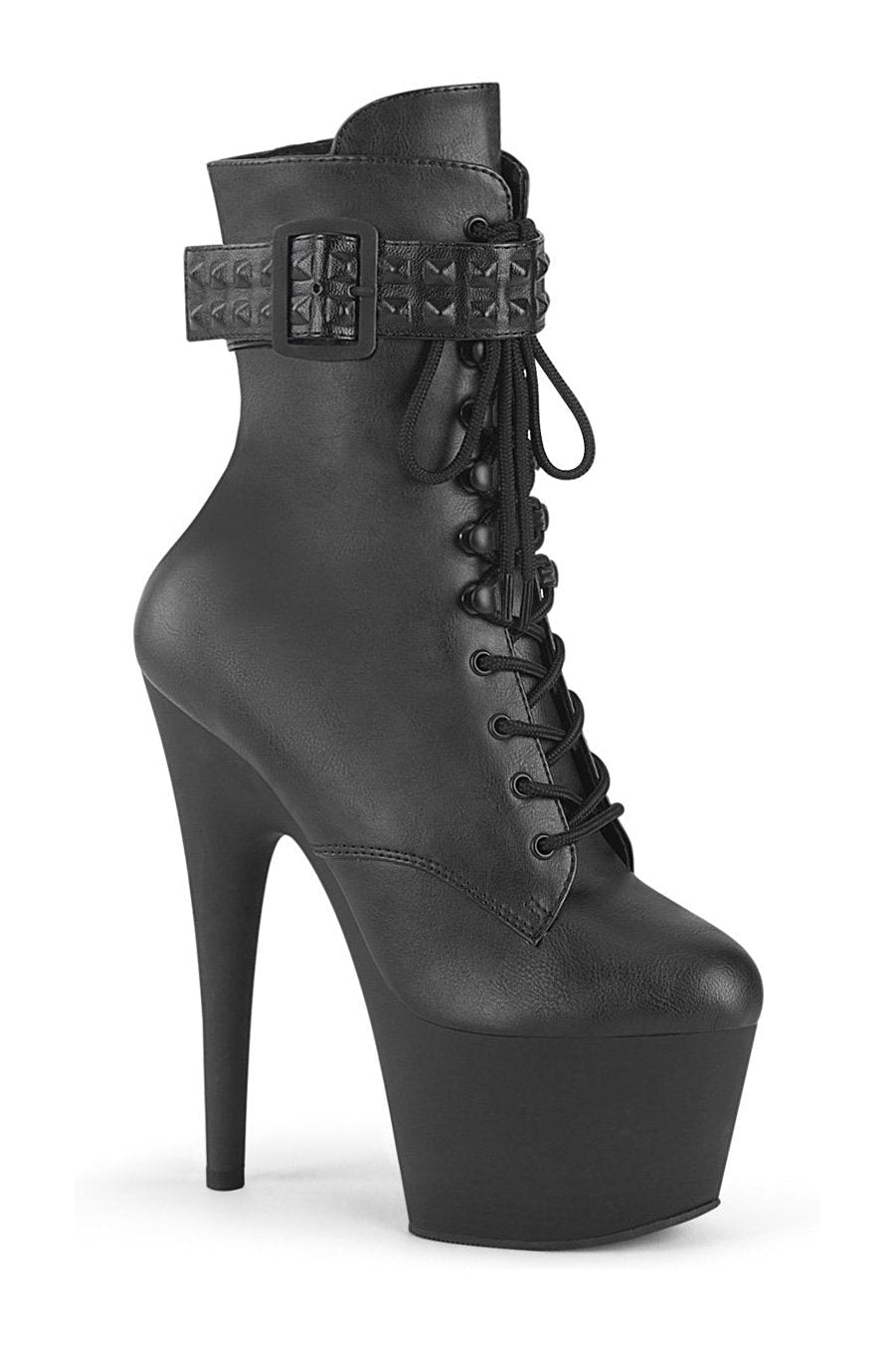 Pleaser ADORE-1020STR Black Faux Leather Lace - Up Ankle Boot
