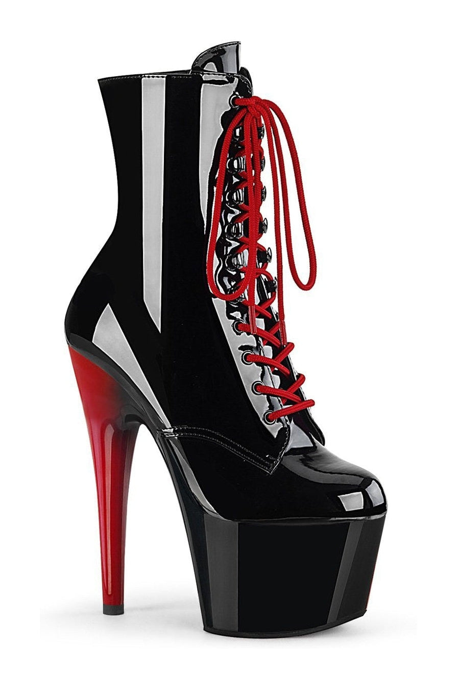 Black Patent Two-Tone Lace-Up Side-Zipper Ankle Boot ADORE-1020