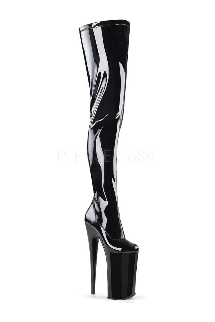 BEYOND-4000 Black Patent Leather Platform Stretch Crotch Boot for Fashion - High - Heel Stylish Footwear