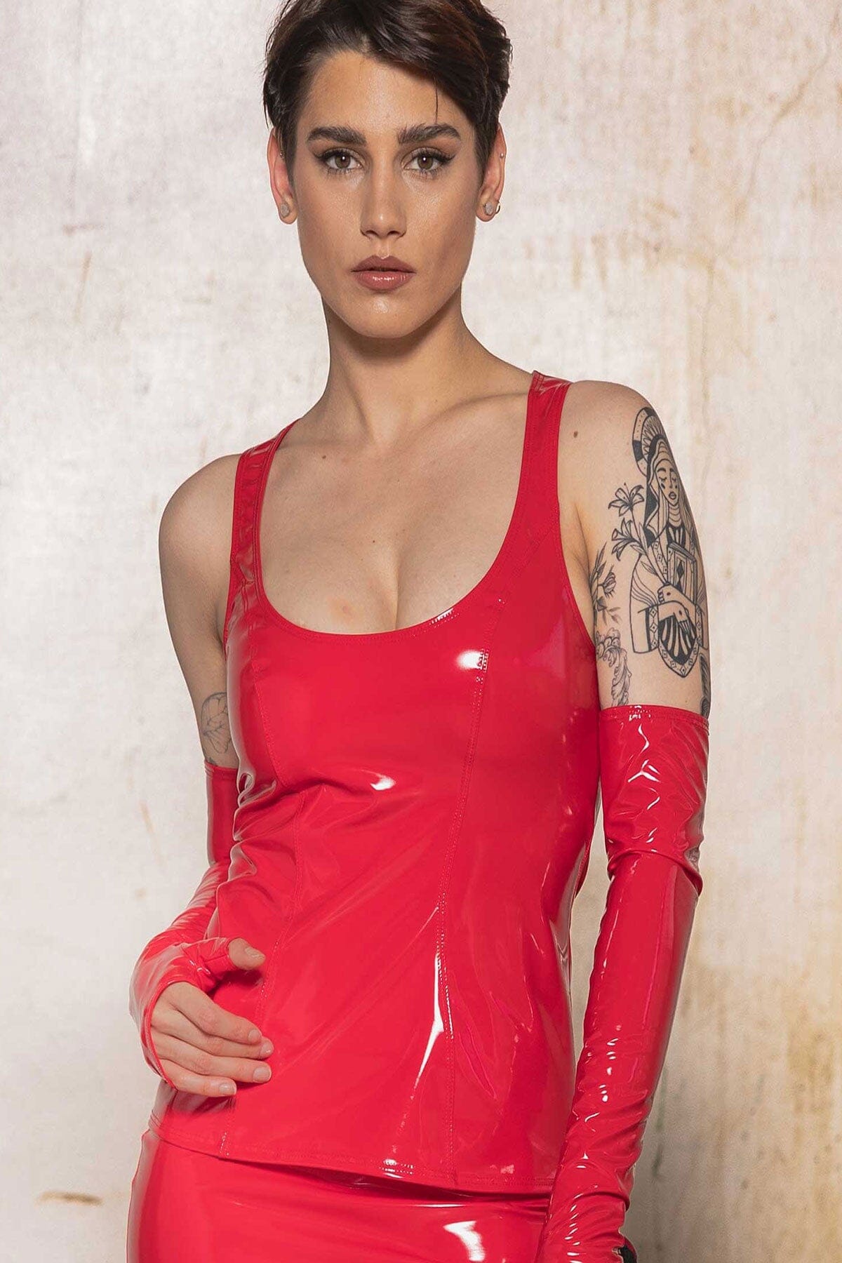 Stylish Praline-Colored Vinyl Fetish Women's Top