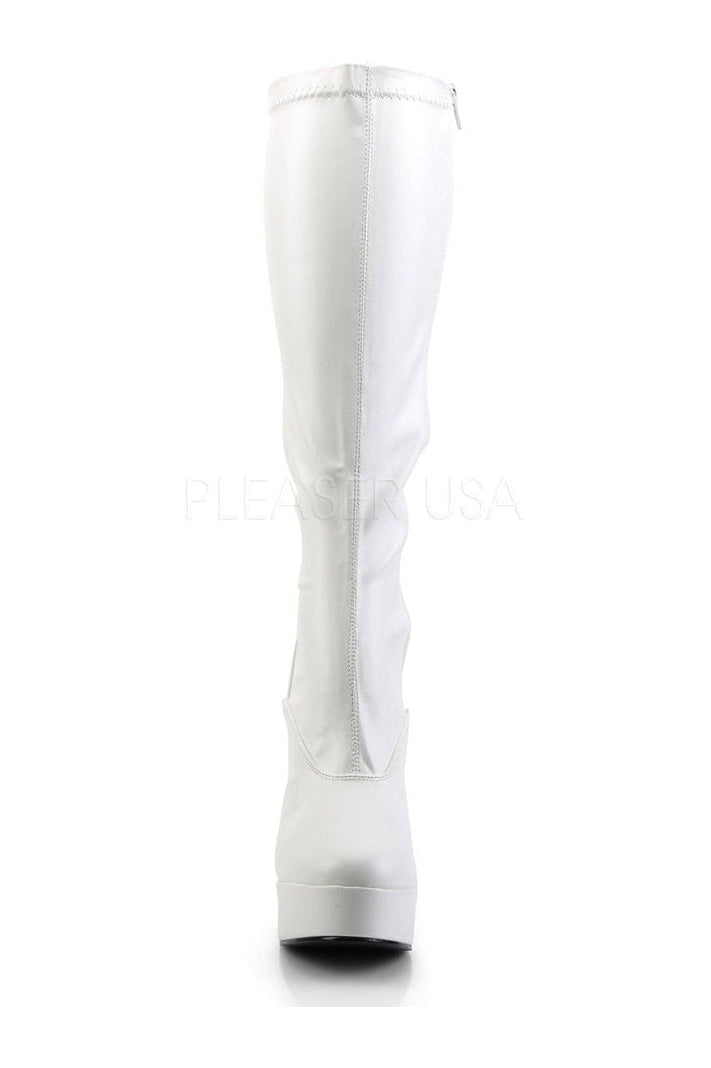 ELECTRA-2000Z White Faux Leather Knee-High Platform Boots for Stylish Fashion