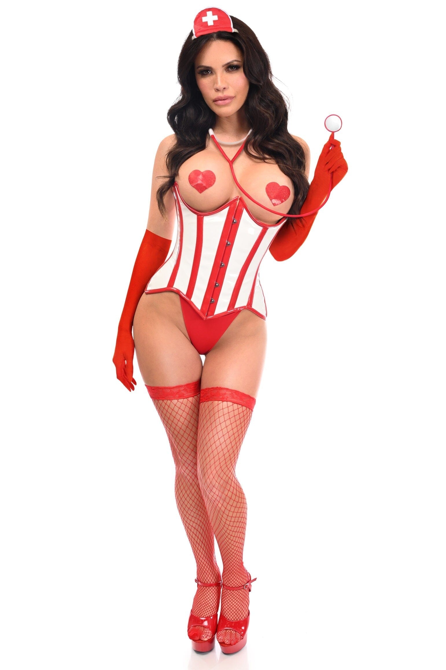 4-Piece Premium Vinyl Nurse Corset Costume with Top-Quality Accessories