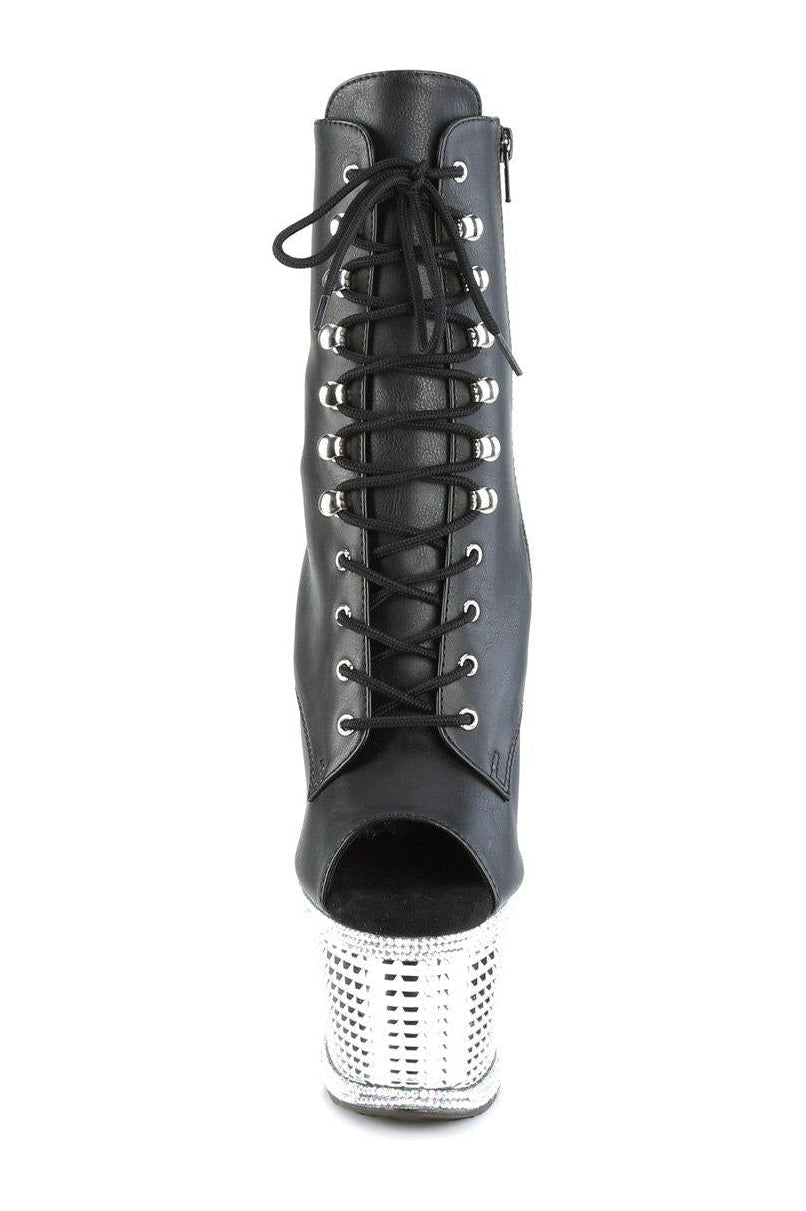 Pleaser Brand SPECTATOR-1021RS Stylish Black Faux Leather Ankle Boot for Fashion Lovers
