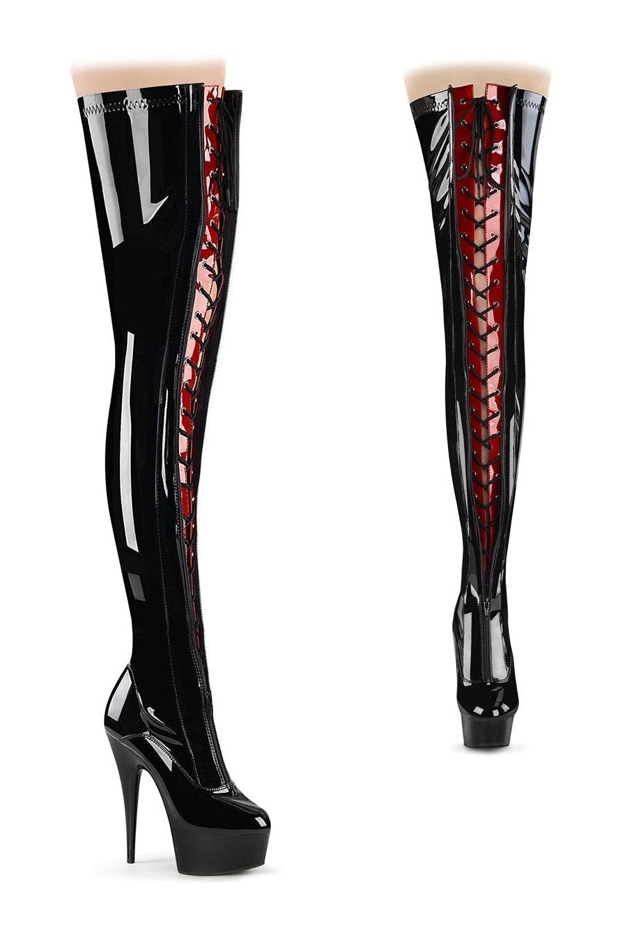 Pleaser Brand DELIGHT-3027 Black Patent Leather High - Fashion Thigh Boot