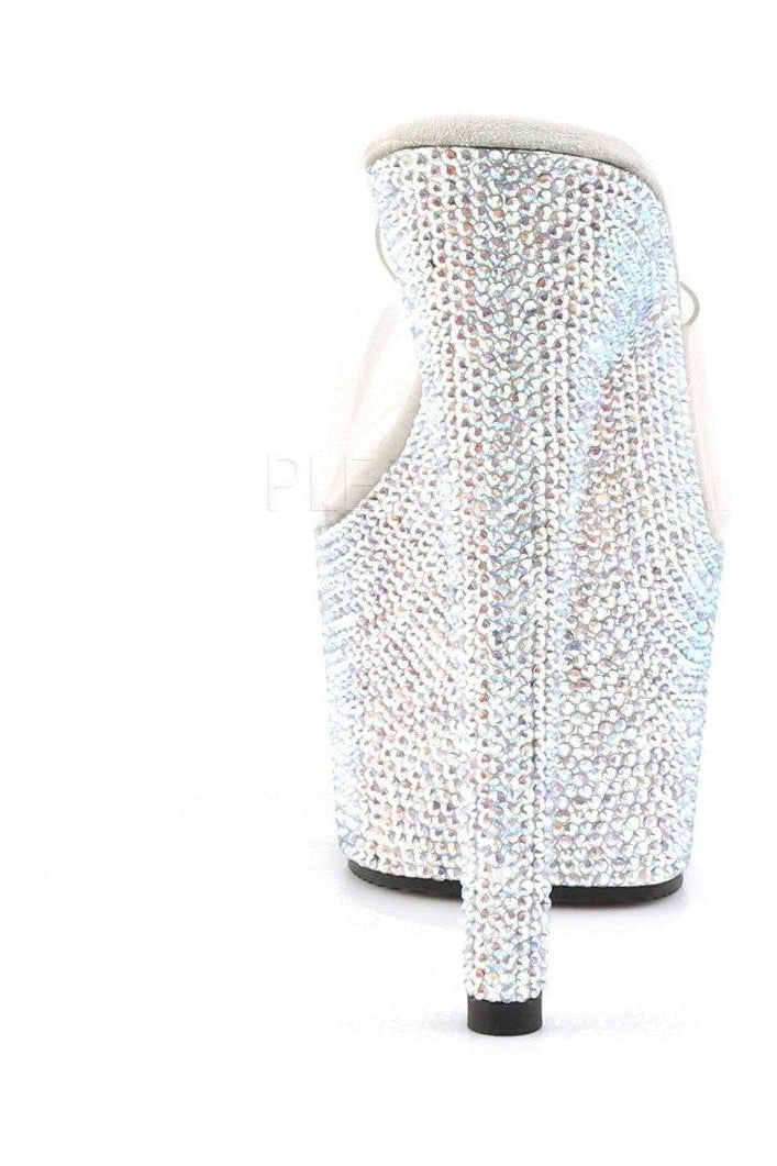 BEJEWELED-701DM Clear Vinyl Platform Slide with Sparkling Rhinestones