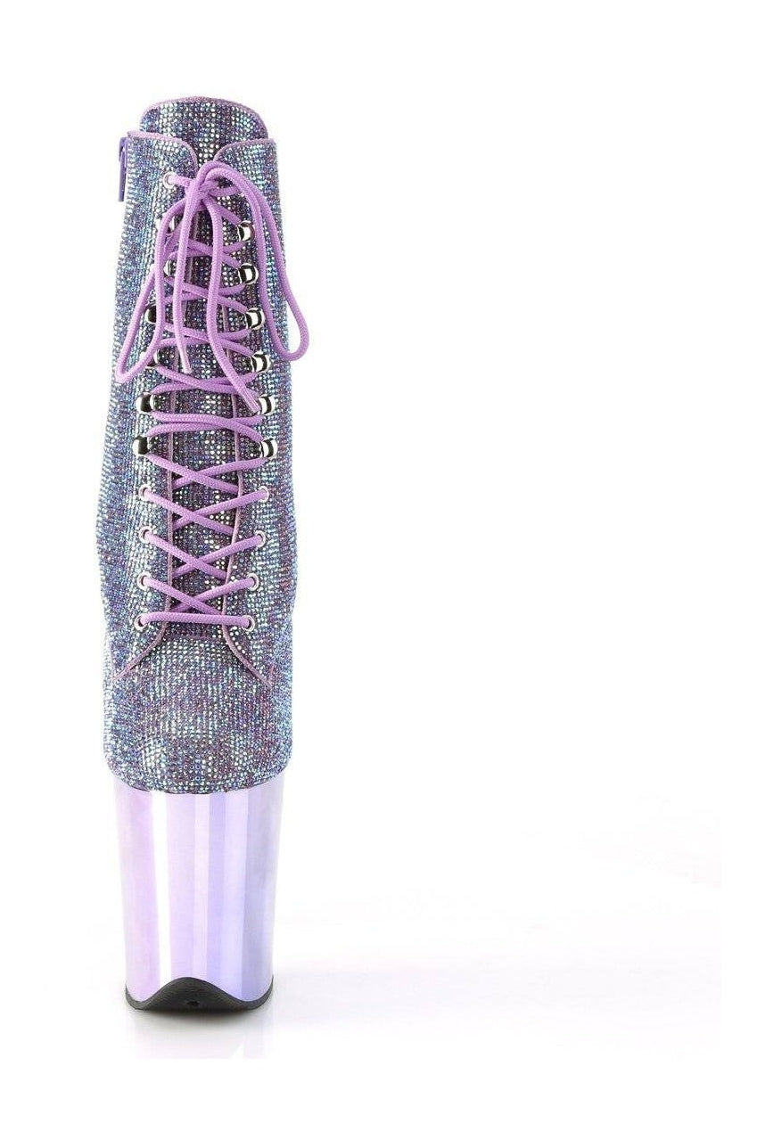 Pleaser Purple Faux Suede Flamingo-1020CHRS Lace-Up Rhinestone Embellished Side Zipper Ankle Boots