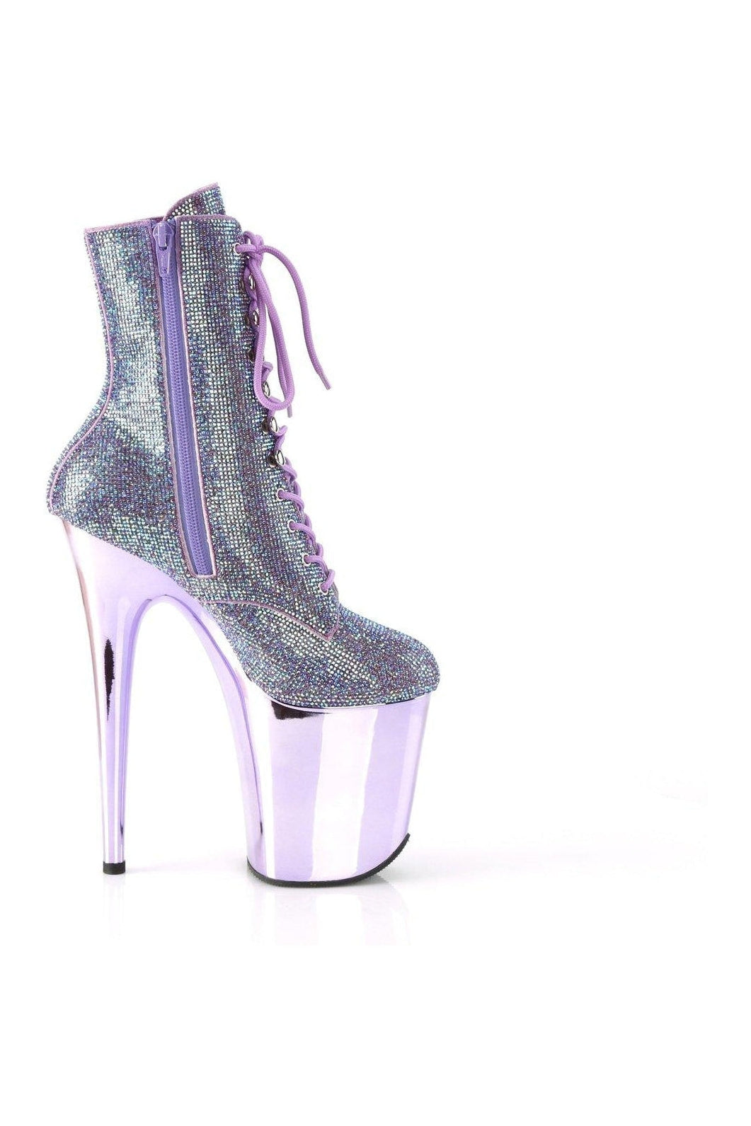 Pleaser Purple Faux Suede Flamingo-1020CHRS Lace-Up Rhinestone Embellished Side Zipper Ankle Boots