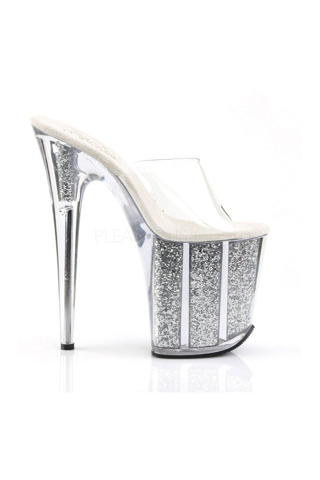 FLAMINGO-801G Clear Vinyl Platform Slide with Glitter-Filled Design