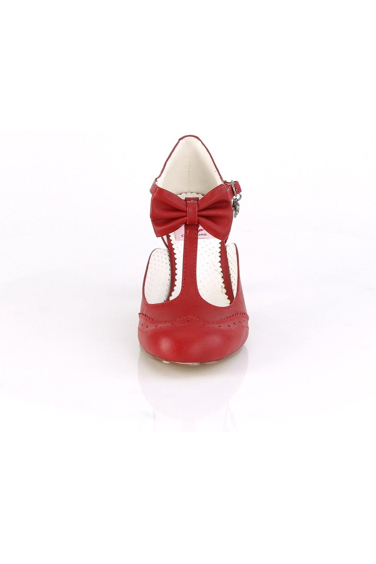 Red Faux Leather Flapper-11 Women's High Heel Pumps with Bow Design
