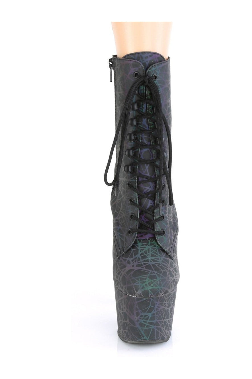 Pleaser ADORE-1020REFL Exotic Green Faux Leather Lace-Up Ankle Boots