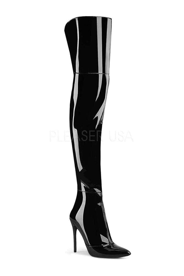 Stylish Black Patent Leather Courtly-3012 Thigh High Boots for Fashionable Women