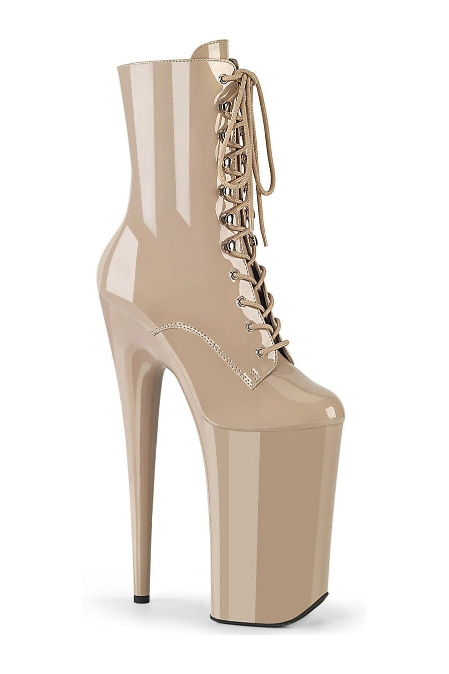 Pleaser BEYOND - 1020 Nude Patent Leather Ankle Boots for Fashionable Women
