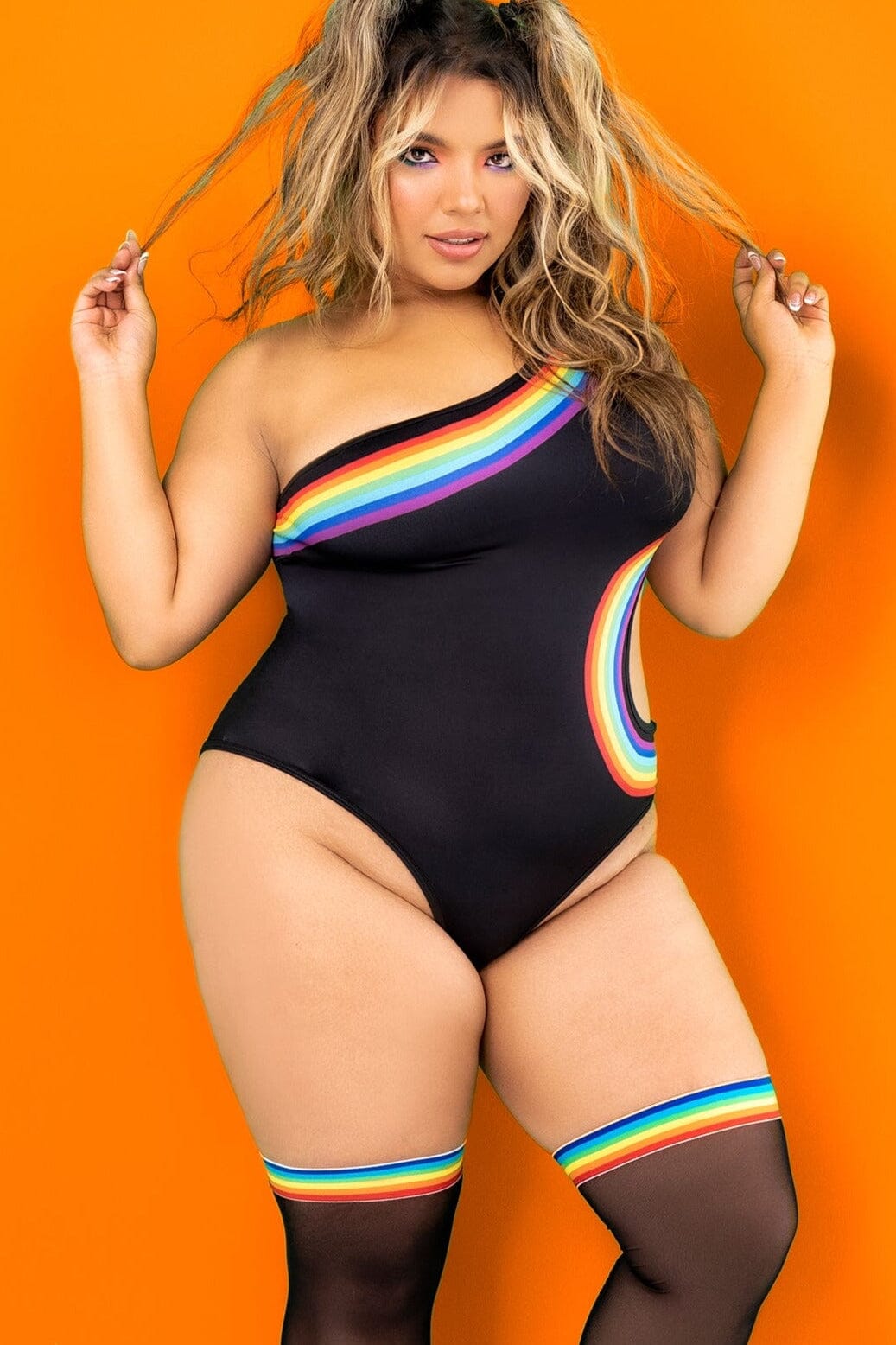 Printed One-Shoulder Bodysuit with Side Cut in Vibrant Colors