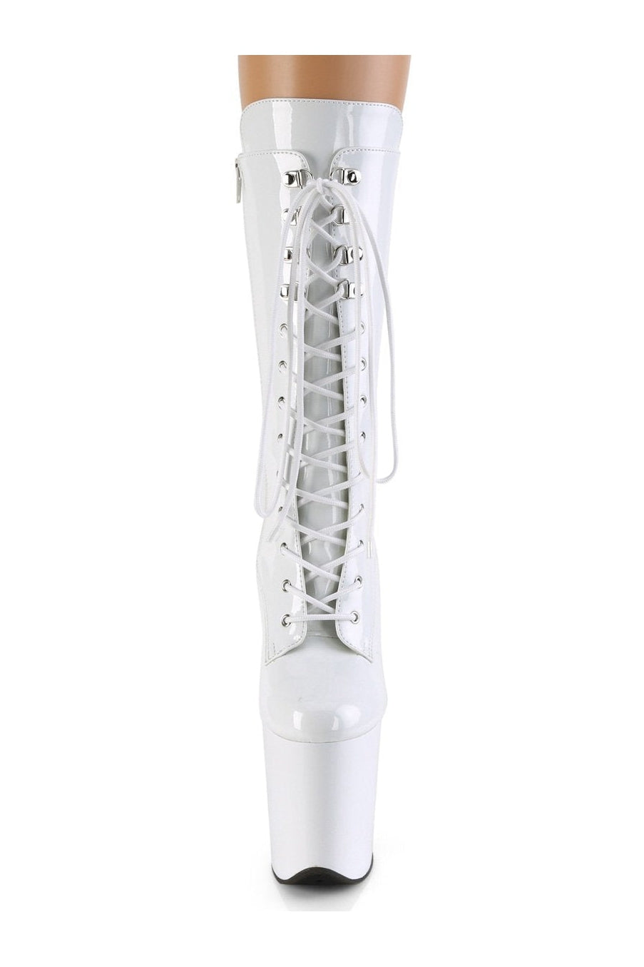 Exotic White Patent Leather Flamingo-1050 Lace-Up Glitter Ankle Boots