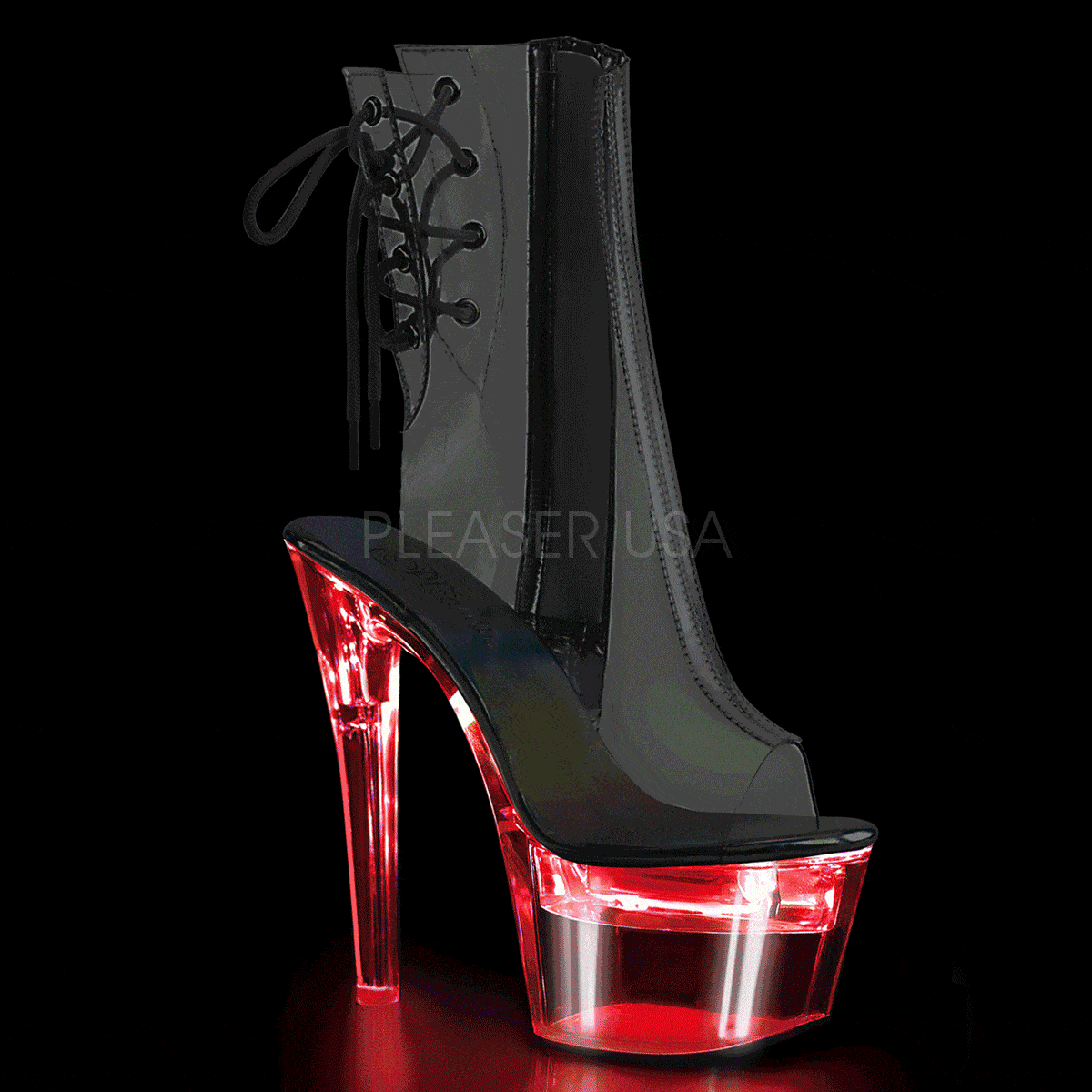 FLASHDANCE-1018C-7 Clear Vinyl Platform Ankle Boot with LED Lights