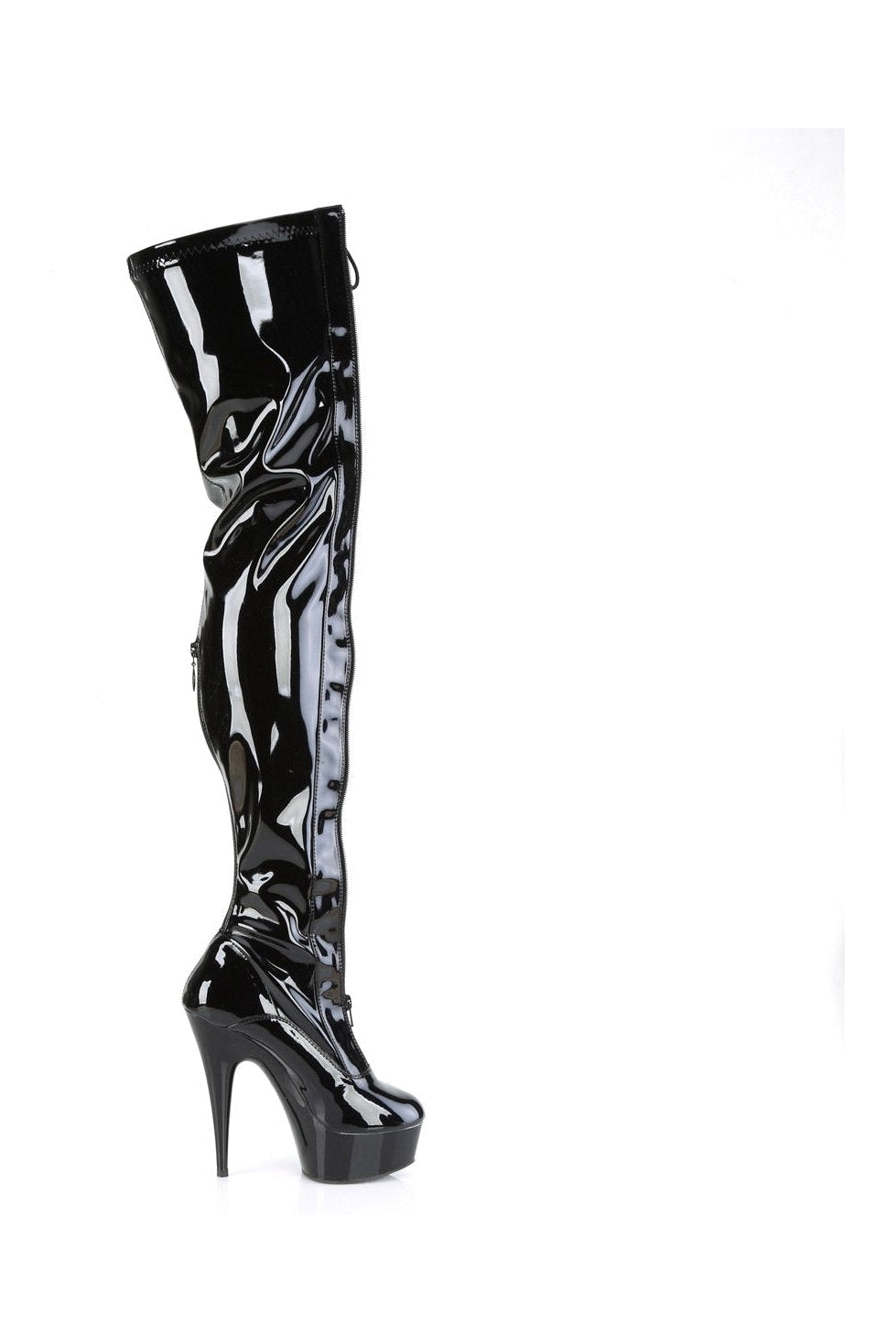 Pleaser Brand DELIGHT-3027 Black Patent Leather High - Fashion Thigh Boot