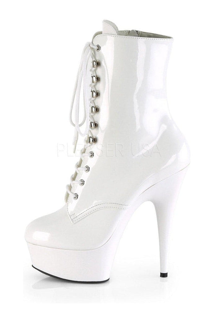 Stylish White Patent Leather Platform Lace - Up Ankle Boots - DELIGHT - 1020 Model