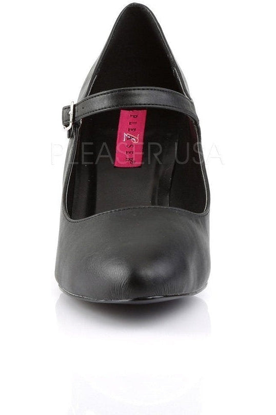 Stylish DIVINE-440 Black Faux Leather Block Heel Mary Jane Pumps