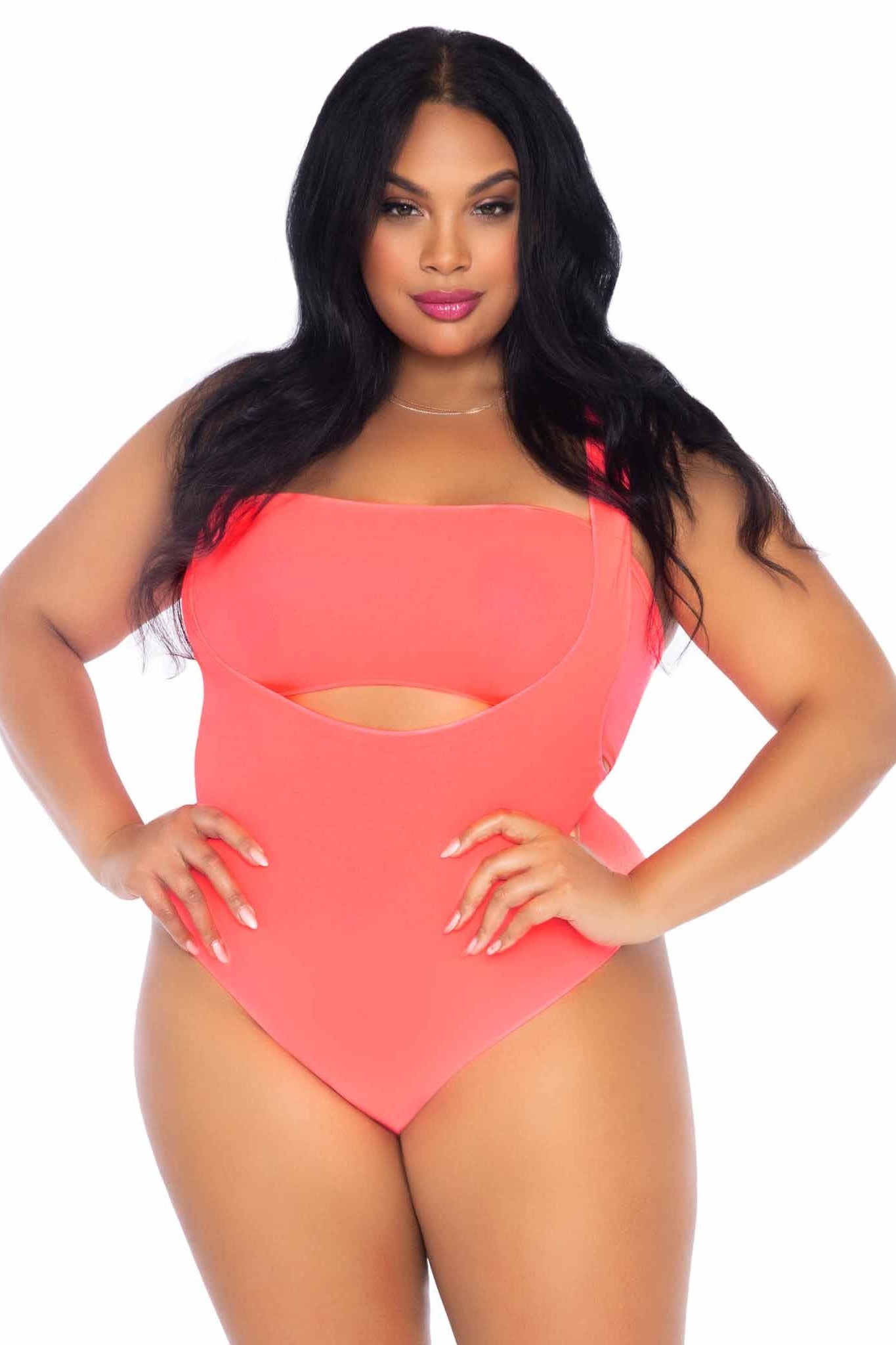 Plus Size Two-Piece Opaque Bandeau and Suspender Style Bodysuit for Women