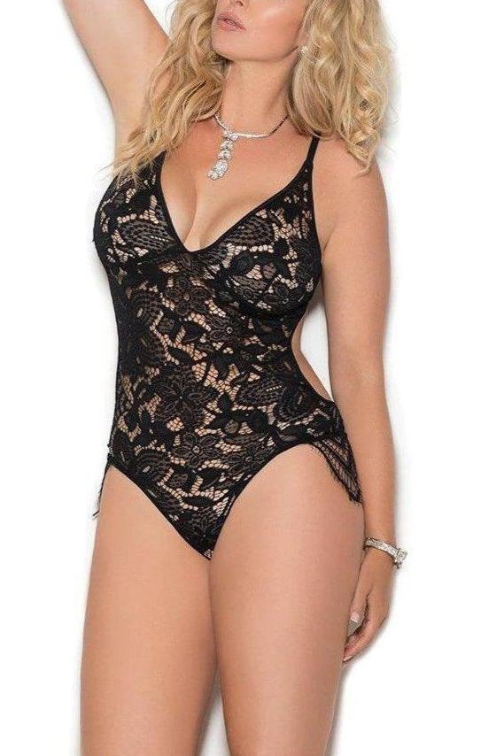 Elegant Plus Size Lace Teddy with Adjustable Straps and Eyelash Lace Sides