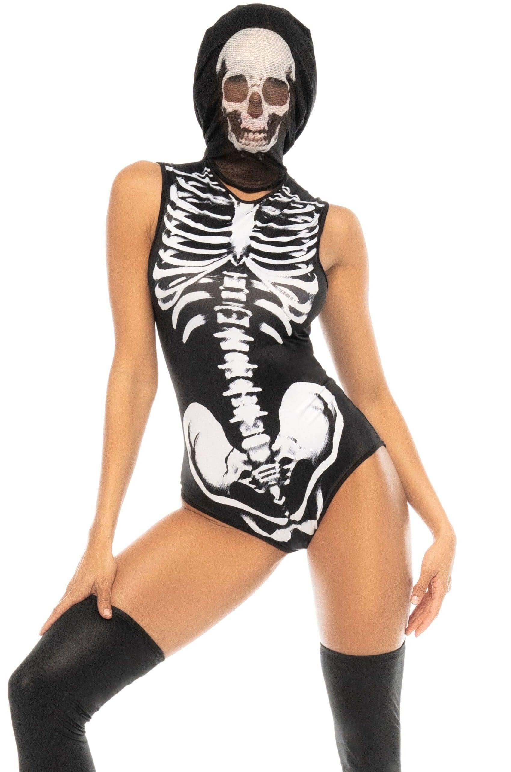 Mapale's Eye - Catching Skeleton Print Ghost Rider Bodysuit Costume