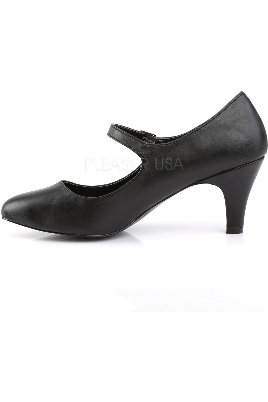 Stylish DIVINE-440 Black Faux Leather Block Heel Mary Jane Pumps
