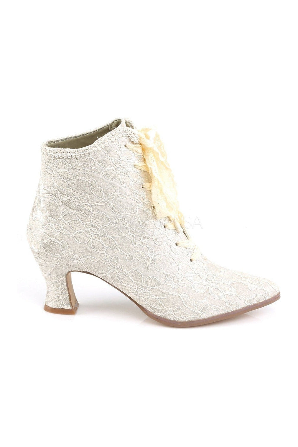 Champagne Genuine Satin Victorian-30 Lace-Up Ankle Boots with Ribbon Bow Tie