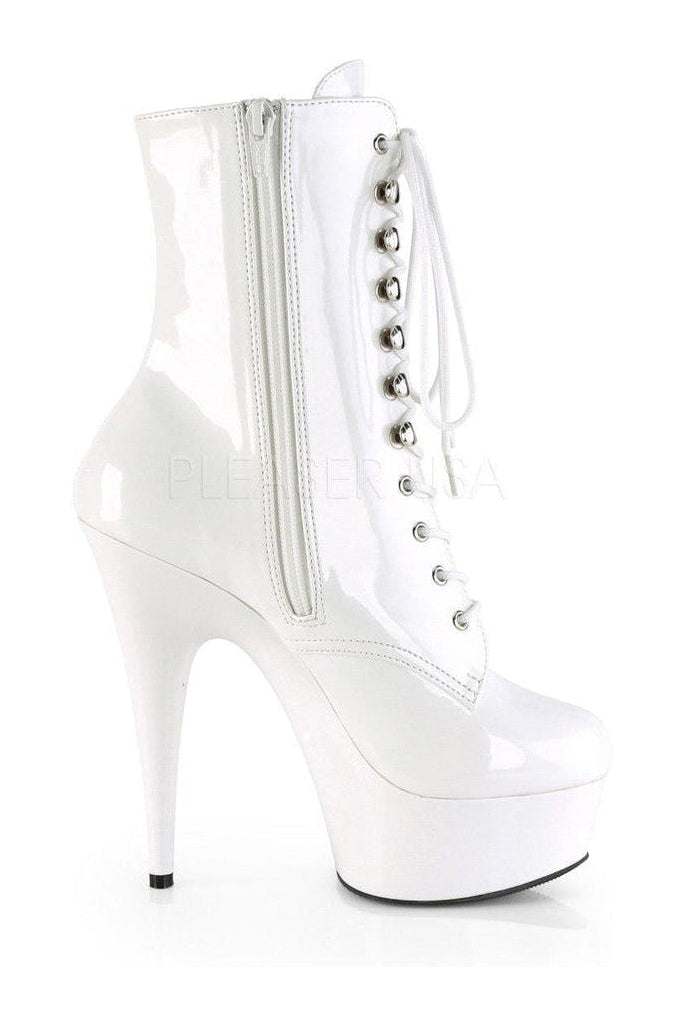 Stylish White Patent Leather Platform Lace - Up Ankle Boots - DELIGHT - 1020 Model