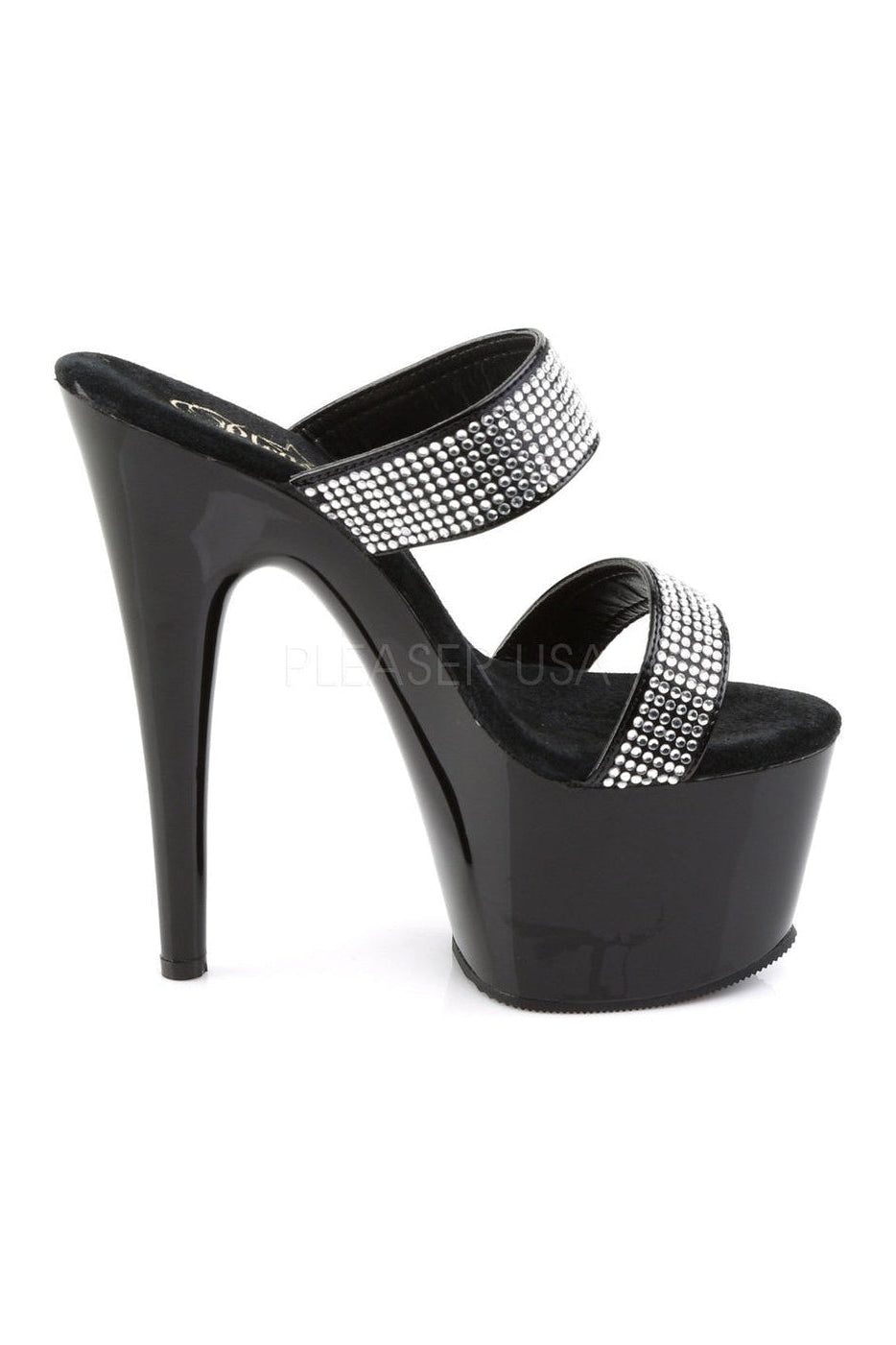 Black Patent ADORE-702-2 Platform Slide Sandals with High Heel