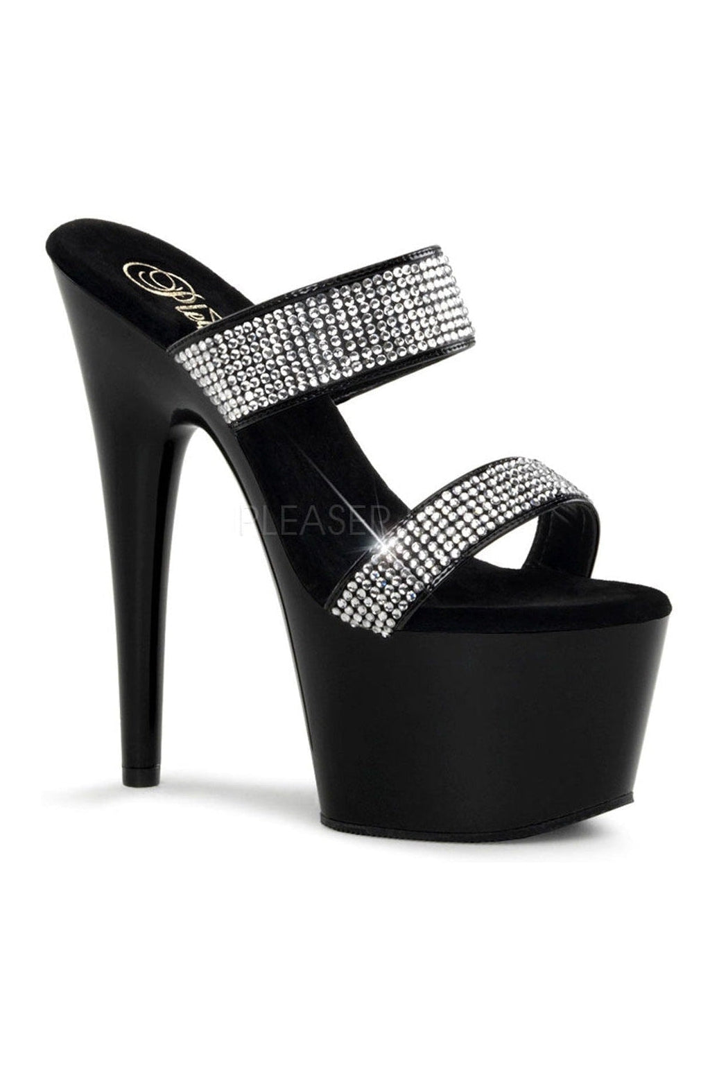 Black Patent ADORE-702-2 Platform Slide Sandals with High Heel