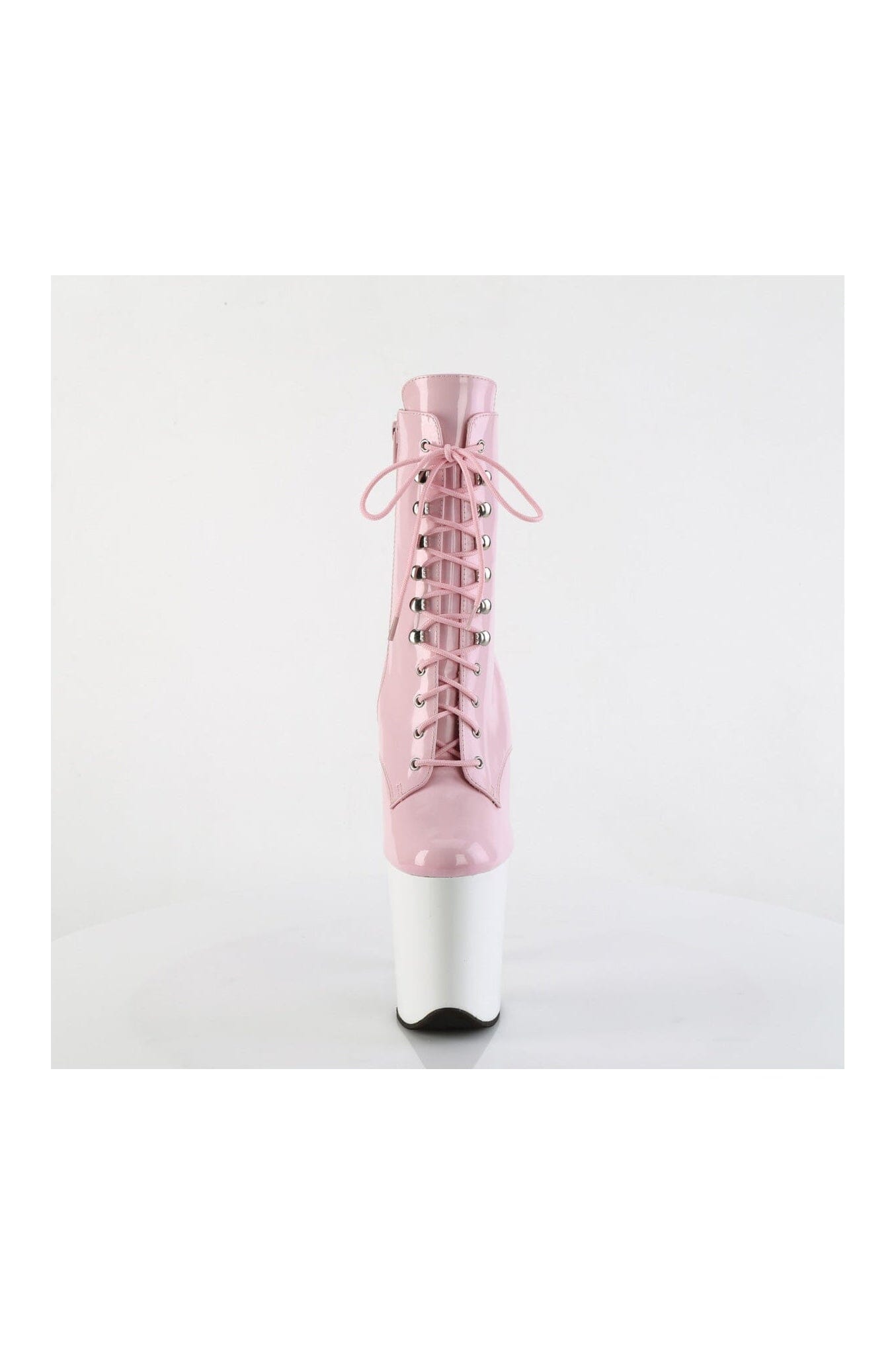 Pleaser FLAMINGO-1020 Pink Patent Lace-Up Ankle Boots with Side Zipper
