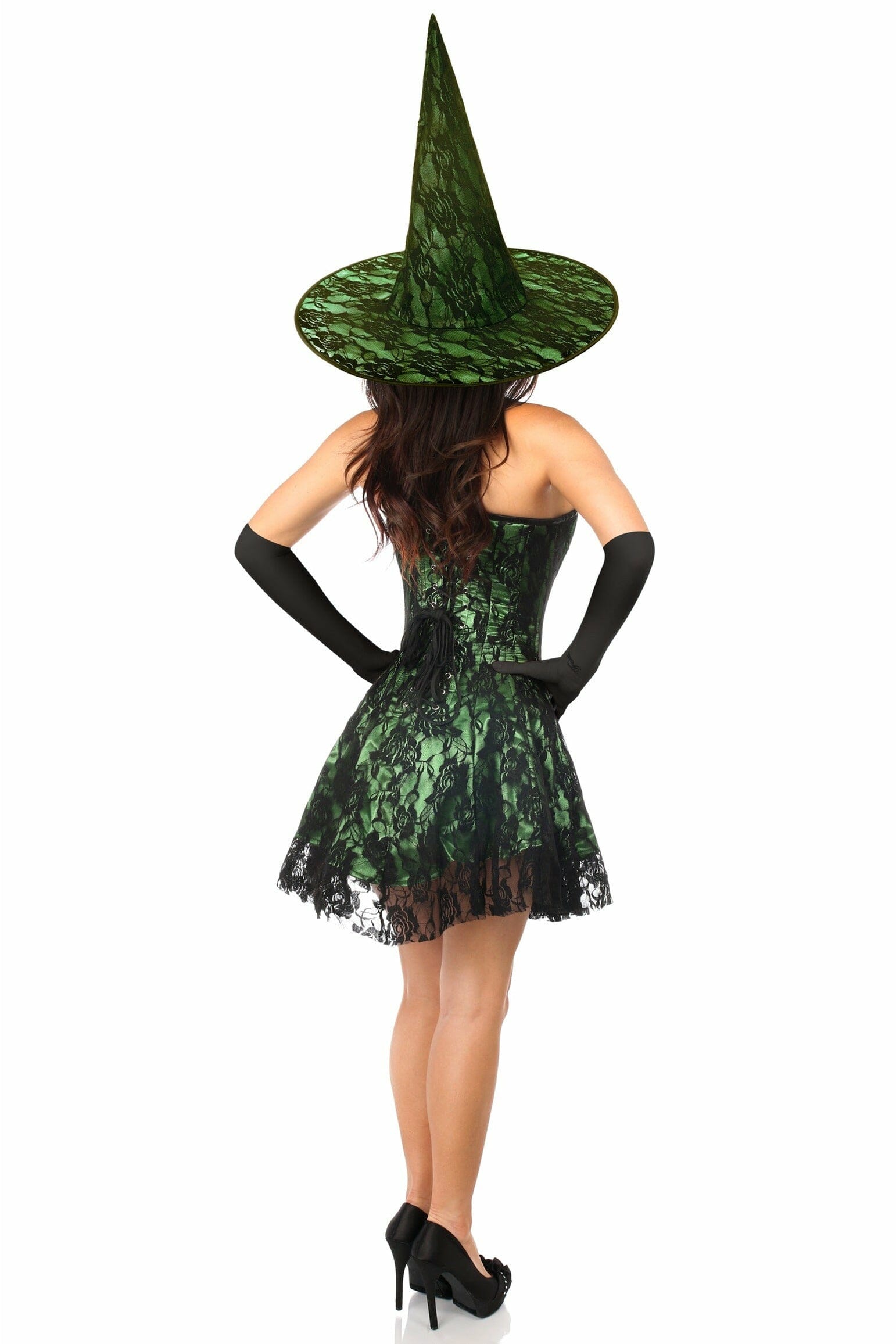 Luxurious 3-Piece Green Lace Corset Dress Halloween Costume Set