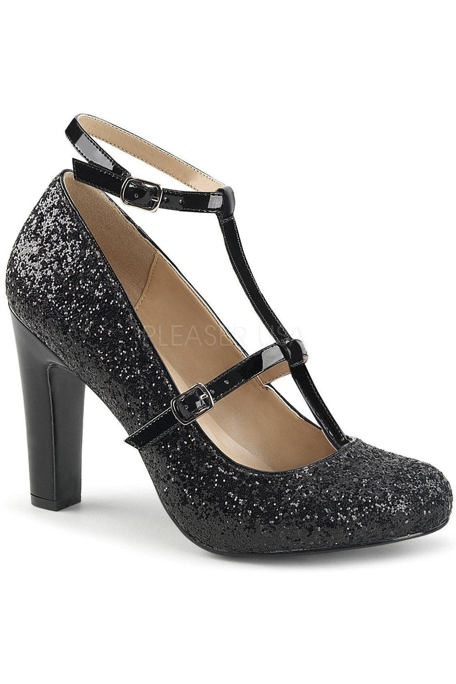 Gorgeous Black Glitter Round Toe Queen-01 Pumps for Women