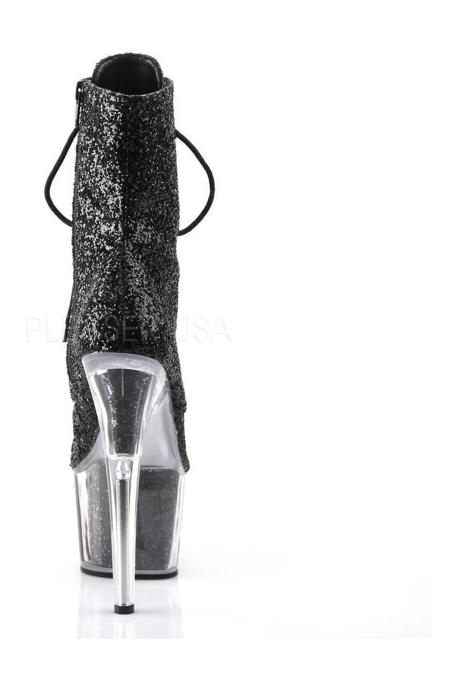 ADORE 1020G Black Glitter Platform Ankle Boot with Stiletto Heel