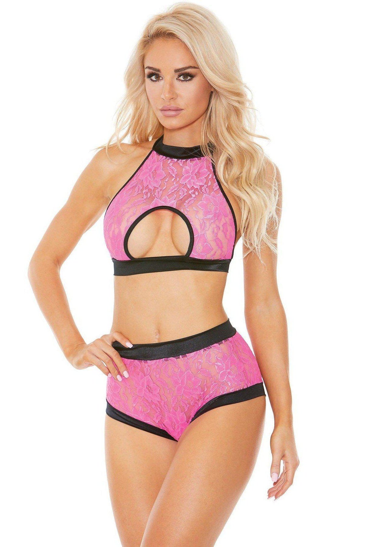 Imported Bodyshotz Hibiscus Lace Halter Set by Shirley of Hollywood