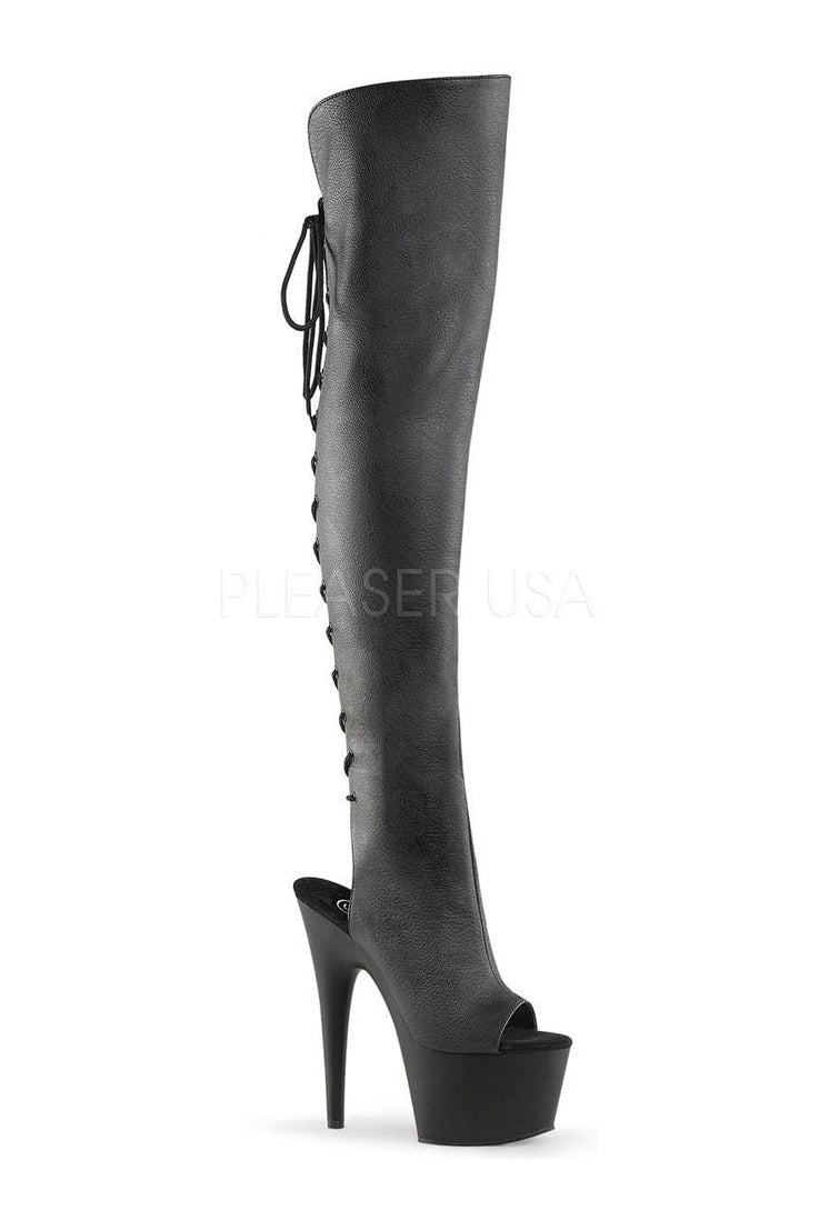 ADORE-3019 Black Faux Leather Thigh High Platform Boot with Stiletto Heel