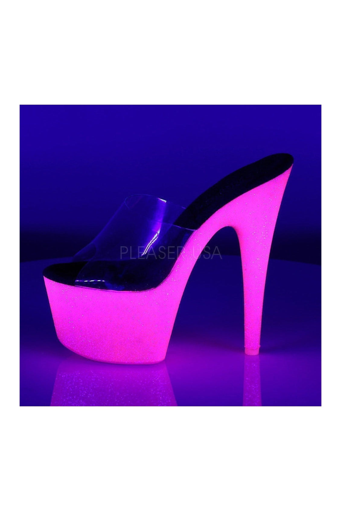 ADORE-701UVG Clear Vinyl Neon UV Reactive Platform Slide Sandals