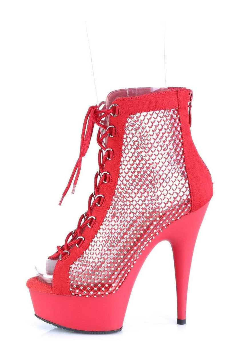 Red Faux Suede Pleaser DELIGHT-600-33RM Lace-Up Ankle Boot with Peep Toe