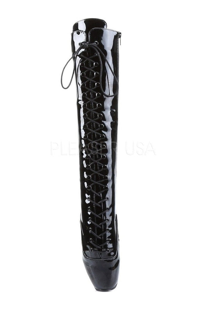 2020 Black Patent Ballet Knee Boots with High Spike Heels