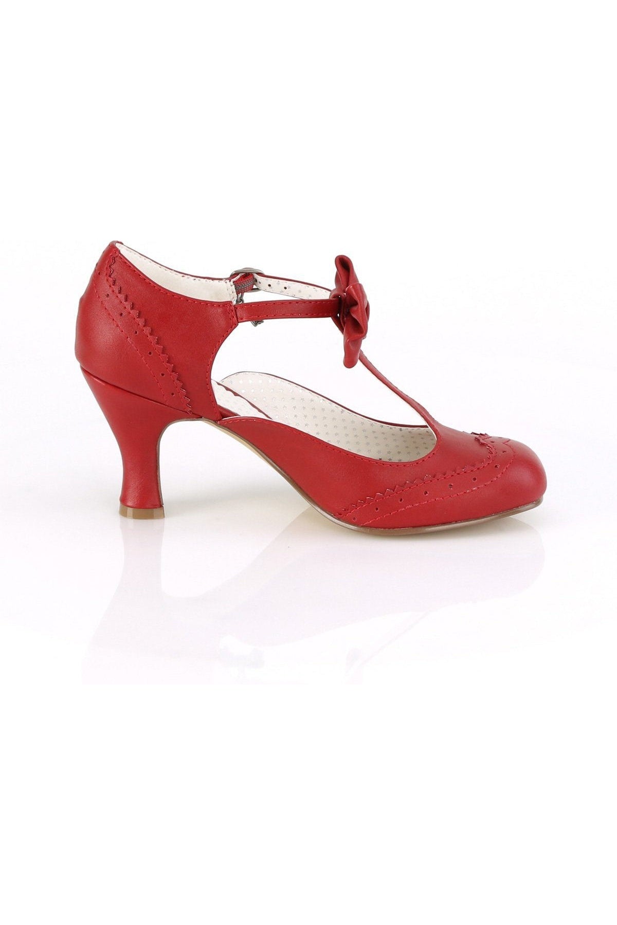 Red Faux Leather Flapper-11 Women's High Heel Pumps with Bow Design