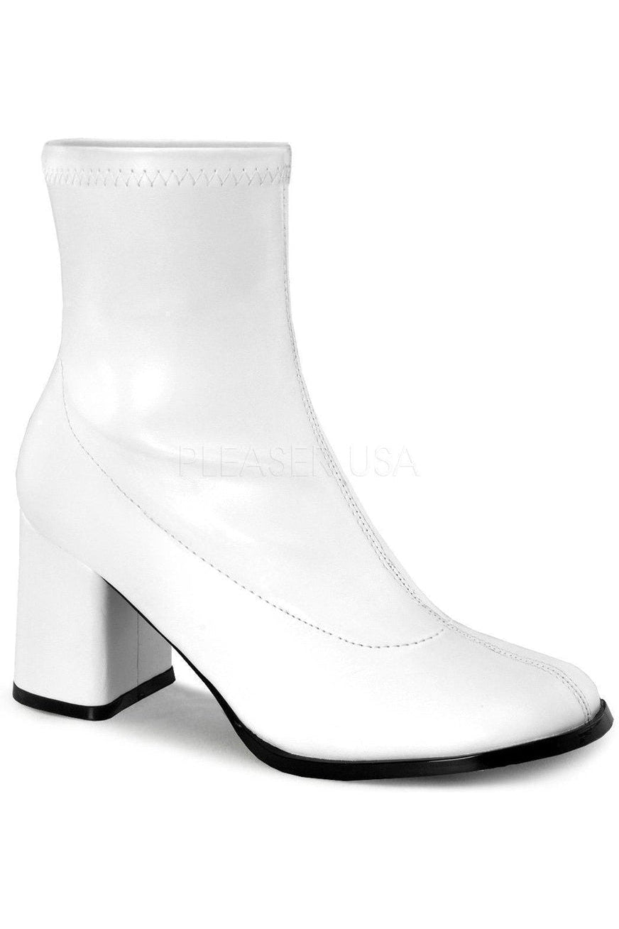 Stylish White Faux Leather GOGO - 150 Costume GoGo Ankle Boots