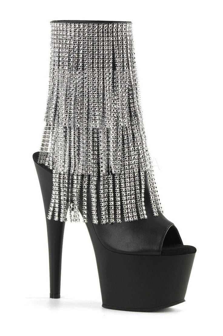 ADORE-1024RSF Black Faux Leather Women's Platform Ankle Boot with Fringe Design