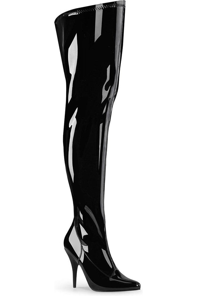 SEDUCE-3000WC Wide Calf Black Patent Leather Thigh High Boots for Fashionable Women